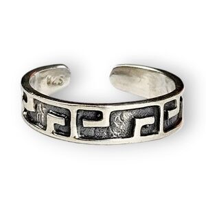 Greek Key Sterling Toe Pinky Ring Oxidized 925 Silver Adjustable Band Size 5